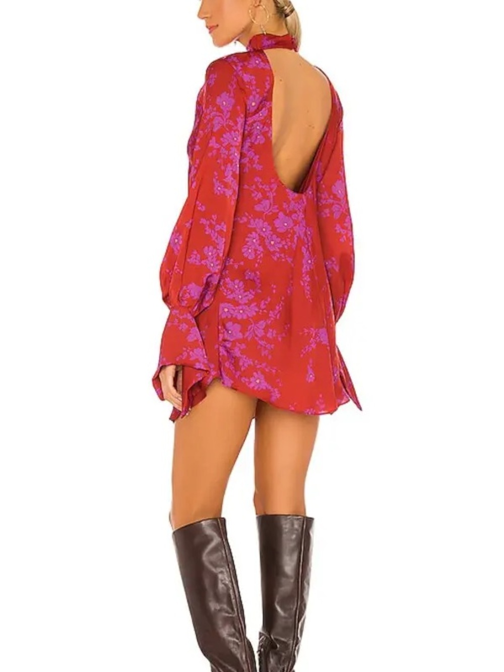 Free People Red Tunic with Purple Floral Print